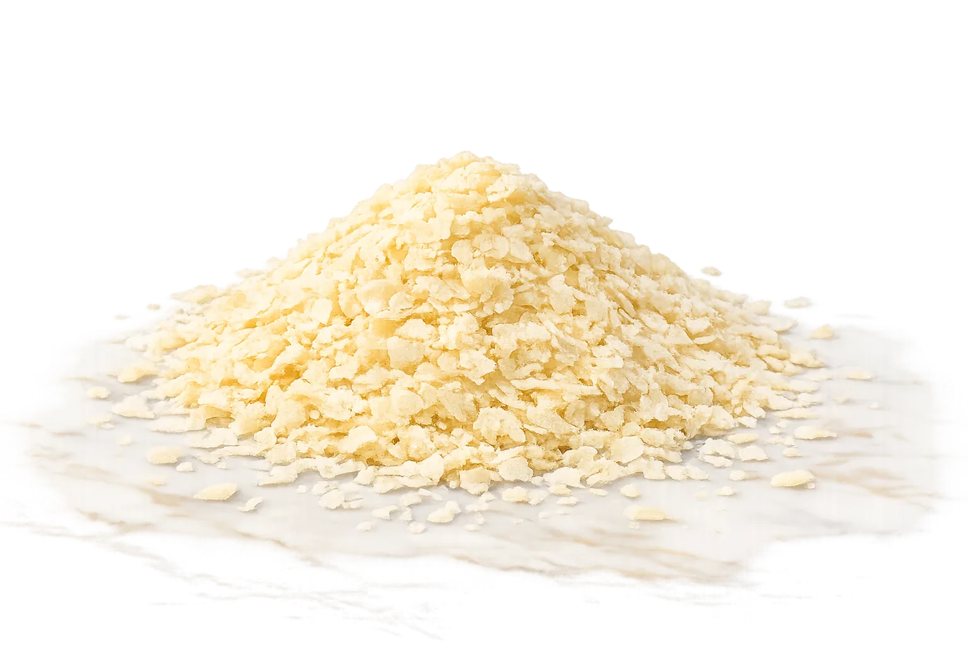 Potato flakes piled in studio light